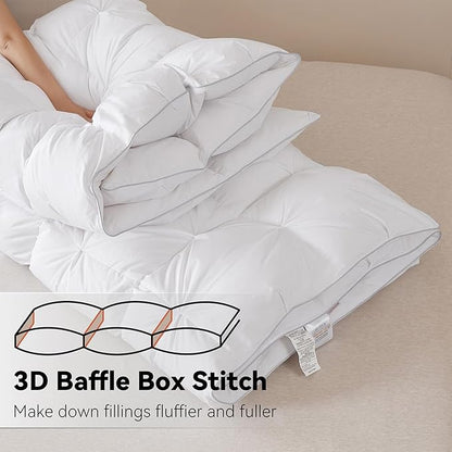 SNOWMAN Premium Down Comforter Cal King Size, Luxurious All Season Duvet Insert with Cotton Blended Fabric, Pinch Pleat Design Hotel Bedding Comforter (White,108"x98")