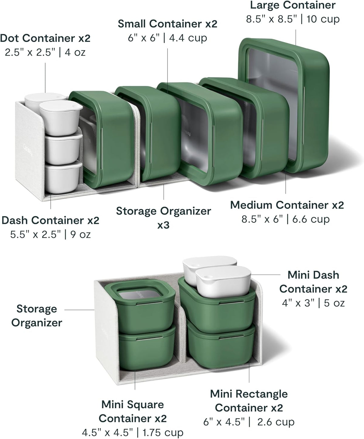 Caraway 25pc Glass Food Storage Set - Storage Containers for Food - Non-Toxic Ceramic-Coated Glass - Air Release Technology - Compact & Stackable Design - Sage