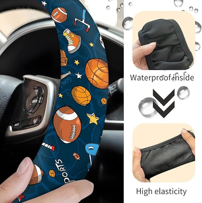 Car Steering Wheel Cover, Universal 15 Inch Neoprene Non-Slip Steering Wheel Covers, Funny Car Accessories for Women Men Fit Auto, Suvs, Truck Cute Blue Sport Balls