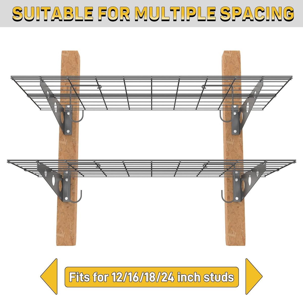 Ultrawall Garage Wall Shelves, 2 x 4 ft Wall Mounted Storage Shelves, Heavy Duty Wall Shelving with Hooks, Holds Up to 220 Lbs, 2Pack, Black