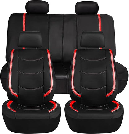 FH Group Full Set Faux Leather Car Seat Covers - Universal Fit, Low Back Front Seat Covers, Airbag Compatible, Split Bench Rear, Seat Cover for SUV, Sedan, Red