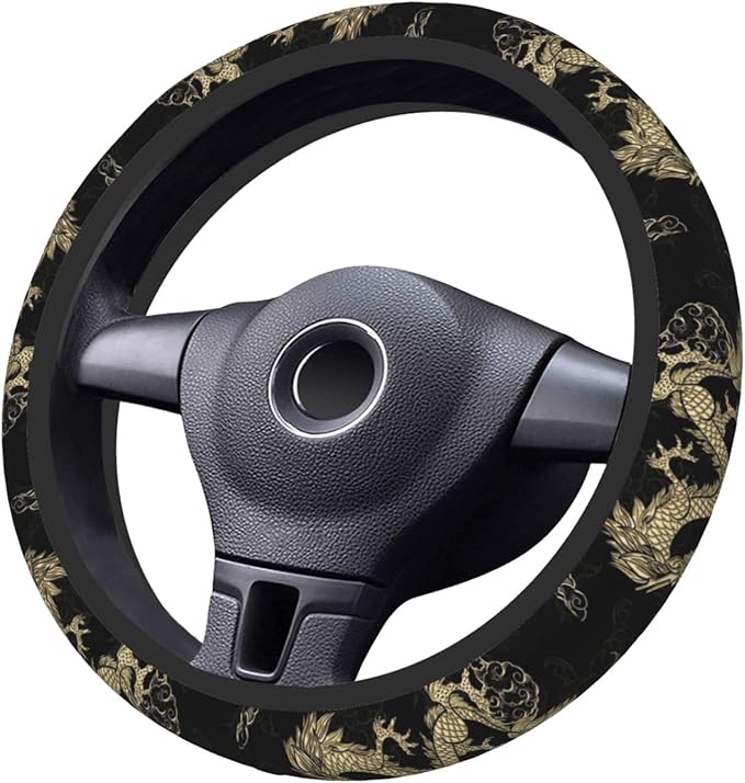 Golden Dragon Steering Wheel Cover for Men, Anti-Slip Elastic Breathable Soft Rubber Car Steering Wheel Protective Cover, Universal 15 Inch Fit for Cars, Auto, SUVs