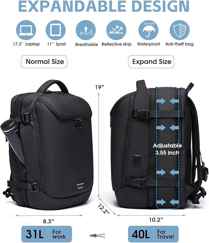 Vacuum Backpack Travel with Pump, 40L Expandable Carry on Compression Backpack
