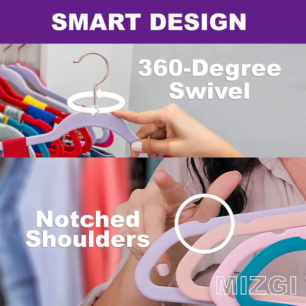 MIZGI Premium Velvet Hangers - Heavy Duty Non Slip Felt Hangers (50 Pack) - Aqua Blue & Rose Gold Hooks, Space Saving & Durable for Suits & Coats