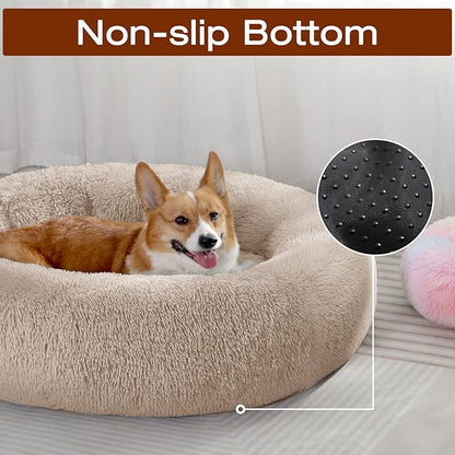 JOLLYVOGUE Dog Bed, Calming Anti-Anxiety Large Dog Bed, Fluffy Donut Cushion for Medium and Large Pets (27"/30"/36")