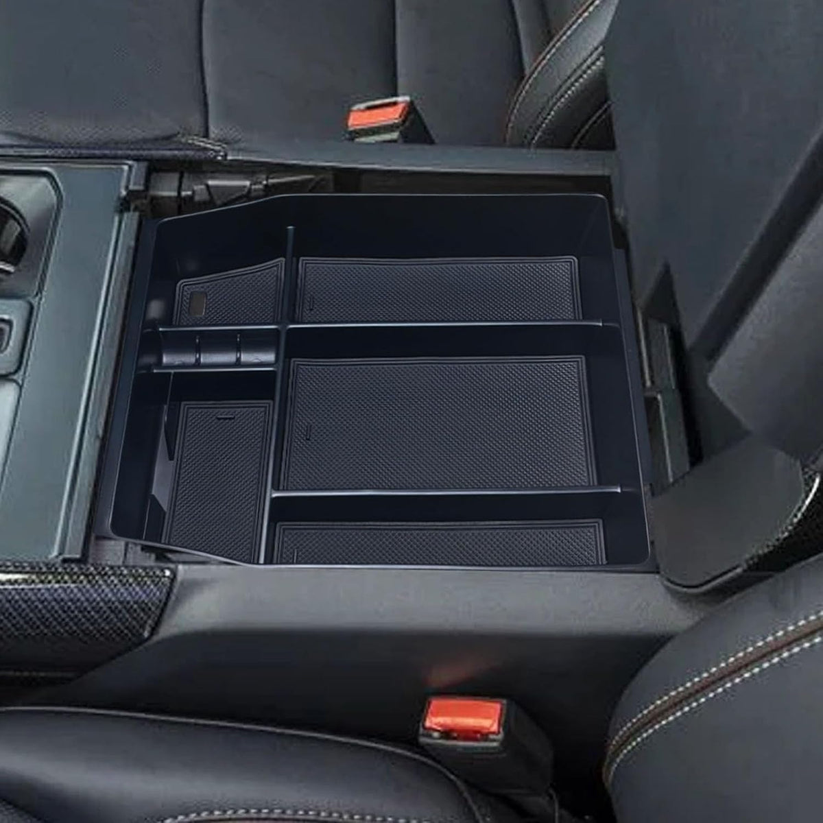 Center Console Organizer Compatible with 2021 2022 2023 2024 Ford F150 Interior Accessories, Armrest Box Insert Storage Tray (Full Console w/Bucket Seats ONLY) Black Trim