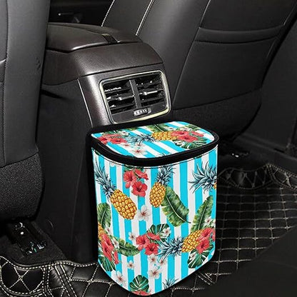 KEIAHUAN Tropical Flower Pineapple Car Trash Can with Lid Car Accessories for Women Men Collapsible Auto Garbage Bag Hanging for Back Seat Multipurpose Trash Bag for Sedans,SUVs & Trucks