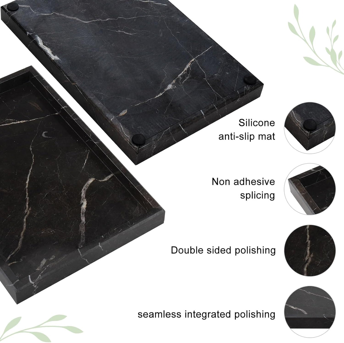 Brown Marble Tray,Pure Natural Vanity Tray,Marble Tray for Kitchen Counter Non-Ceramic/Non-Resin,Stone Trays 12 x 8 inch
