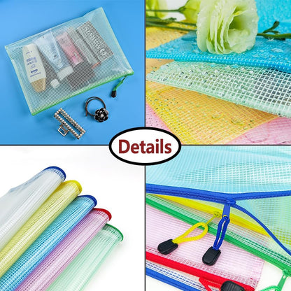 AUSTARK 20 Pcs Zipper File Bags, Plastic Mesh Pouch, Board Game Storage Bag, Waterproof Bags for Office School (B5 Size 11.4''x8.2'', Multicolored)