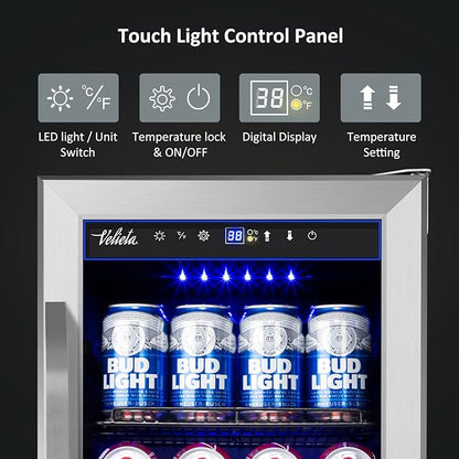 15'' Beverage Refrigerator and Beer Fridge Under Counter Built-in or