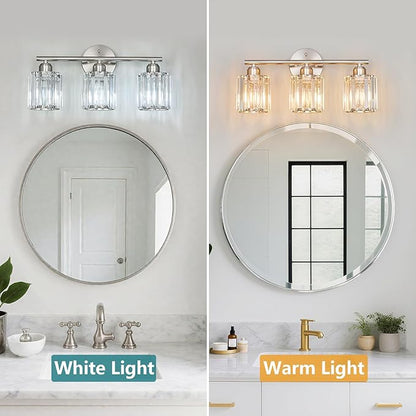 FDPBY Modern 3 Light Crystal Vanity Light, Brushed Nickel Vertical Bathroom