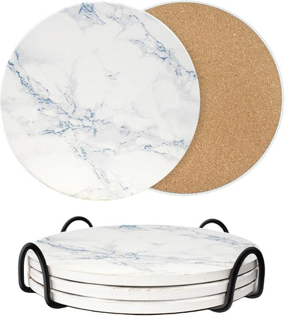 8 Inch Trivets for Hot Dishes, Pots and Pans, Marble Style Ceramic Trivet with Holder, Heat Resistant Hot Plate Mats for Countertops, Table, Home Essentials, Farmhouse Decor, Set of 3