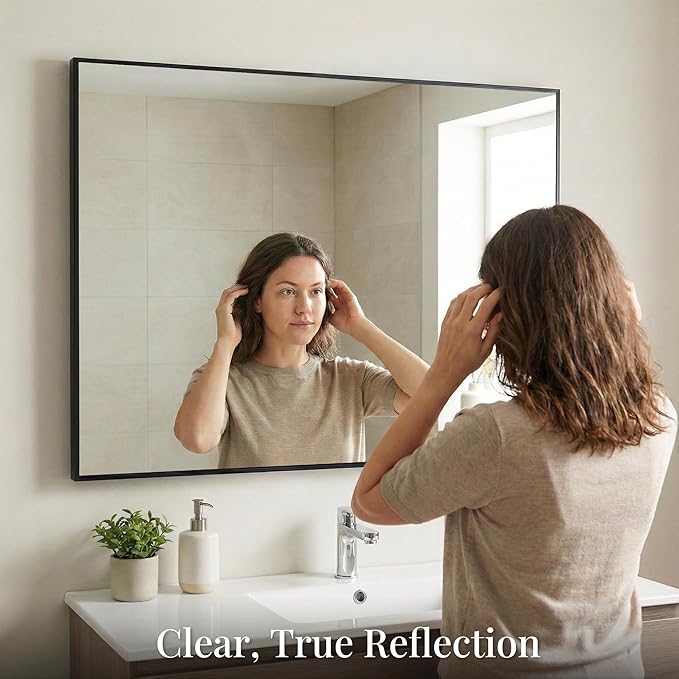 48''x36'' Extra Large Black Bathroom Mirror, Metal Framed Vanity Mirror