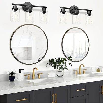 Guliaofo 3-Light Black Vanity Lights, E26 Modern Bathroom Light Fixtures