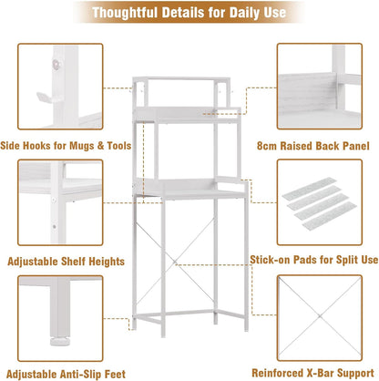 3-Tier Kitchen Bakers Rack with Adjustable Shelves, Freestanding Kitchen Microwave Stand with Storage, Split Design Coffee Bar Shelf for Home Office (White, 25.6")