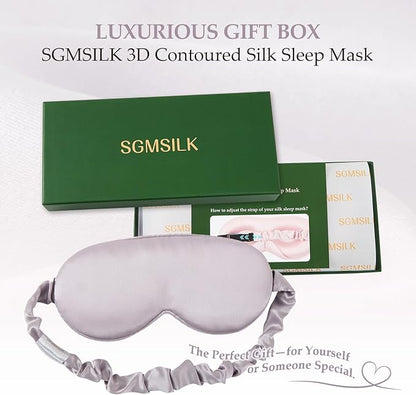 SGMSILK 100% Mulberry Silk Sleep Mask for Unisex, 22 Momme 3D Silk Contoured Eye Mask, Breathable Light Blocking Blindfold with Adjustable Strap, Blackout Eye Cover for Travel, Dusty Purple