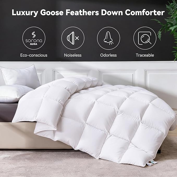 Goose Feather Down Fiber Comforter Twin Size, Ultra Soft Medium Warm Duvet Insert, All Season Luxury Hotel Bedding Comforters with Corner Tabs(White,68x90)