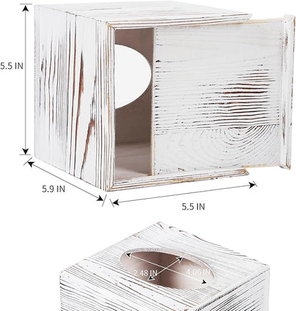CATORY Tissue Box Cover, Wood Tissue Box Cover Square, Farmhouse Tissue Box Holder Covers Your Tissues, Decorative Tissue Cube Box Cover with Slide-Out Bottom (White)