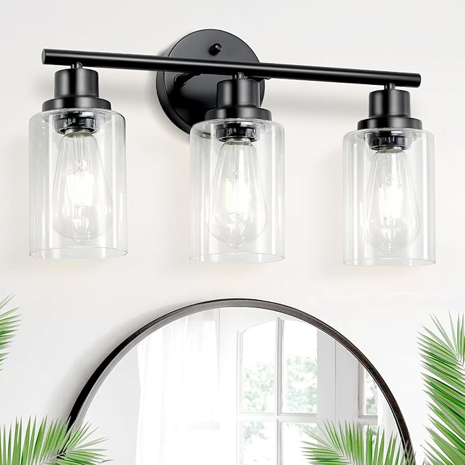 Guliaofo 3-Light Black Vanity Lights, E26 Modern Bathroom Light Fixtures