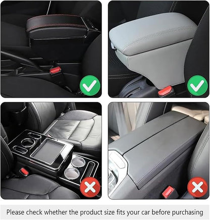 Car Arm Rest Cover Pad for Ford Maverick 2022 2023 2024, Leather Memory Foam Center Console Cushion with 2 Storage Bags and a Tissue Box Universal Car Interior Accessories,C/Black-Red
