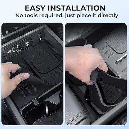 Cup Holder Insert & Wireless Charging Pad Protector Compatible with Hyundai Santa Fe 2026 2025 2024, Center Console Cup Holder & Wireless Charging Mat for 2024-2026 Santa Fe Accessories, Black