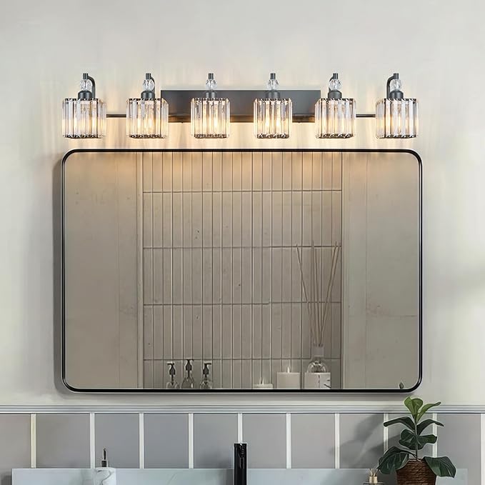 BBLLWJ 6 Light Bathroom Vanity Light Modern Black Vanity Light Fixtures