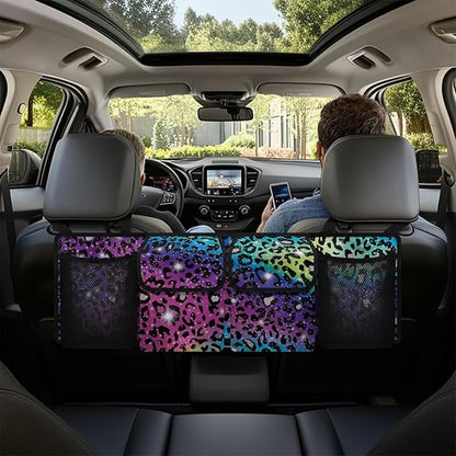 SEANATIVE Colorful Shiny Leopard Car Trunk Organizer, Backseat Hanging Organizer with 4 Large Storage Bag Super Capacity -Trunk Organizer for SUV,Truck,Van -Your Space Saving Expert