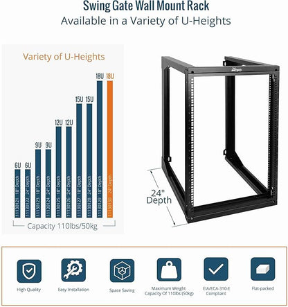 Tecmojo 18U Wall Mount Server Rack, Open Frame Network Rack