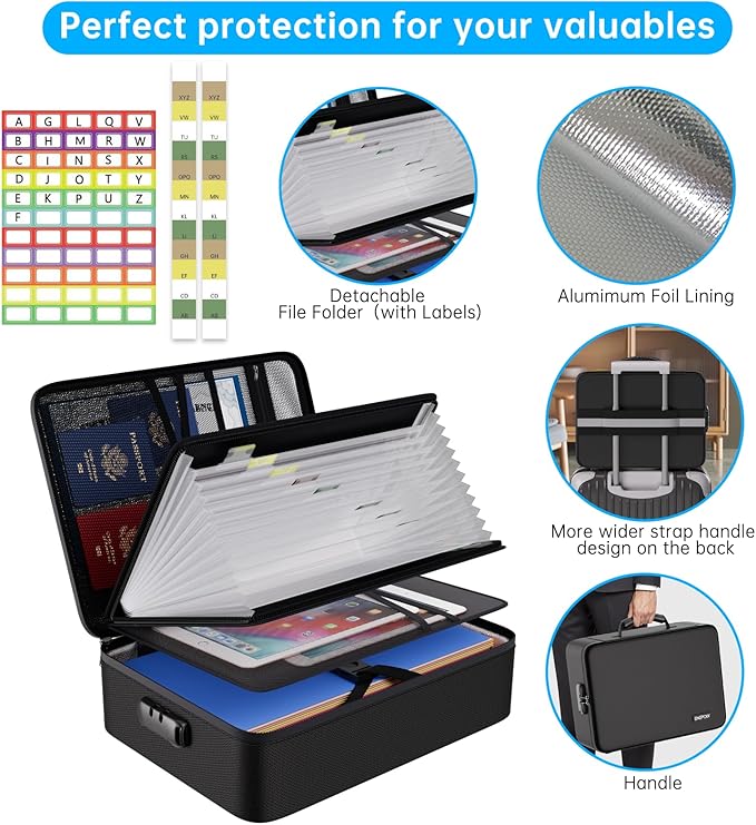 ENGPOW File Organizer Bag with 13 Pocket Accordion File Folder, Fireproof