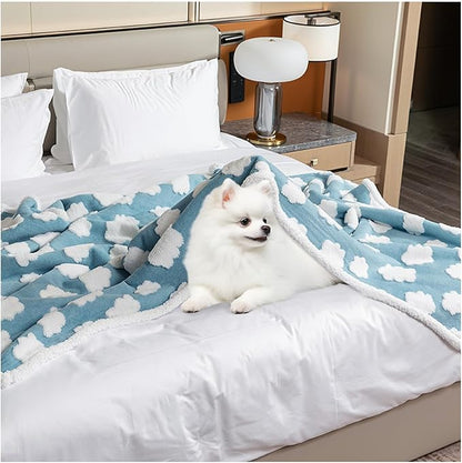Maidewow Waterproof Pet Blanket,Dog Blue Dog Blankets for Bed Covers Couch Sofa Stylish Jacquard Pets Throw Blankets for Puppy Cats Washable Reversible Furniture Protection Covers (Blue Cloud,M)