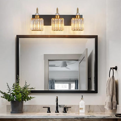 BBLLWJ Modern Bathroom Vanity Light 3-Light Black and Gold Crystal Light