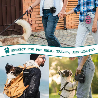 PetAmi Dog Poop Bag Holder for Leash, Dog Pet Waste Bag Dispenser For Poop With Clip For Doggie Puppy Walking Accessories Travel Camping, Dog Treat Pouch Supplies Must Have With Doggy Bag Roll, Black