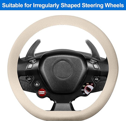 Spurtar Beige Car Steering Wheel Cover Men, Soft Thin Silicone Leather Texture Car Accessories for Women, Fit Diamenter 15" - 16.5"