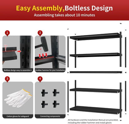Metal Garage Shelving, Adjustable 5-Tier Heavy Duty Shelving, 3000 LBS Garage Shelving Unit and Storage，Heavy Duty Shelves for Basement,Warehouse，Kitchen (19.7" D*47.2" W*72" H)