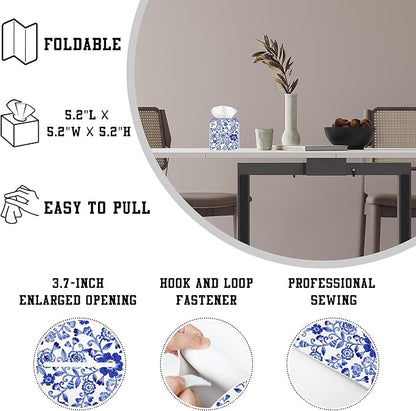 OHEGBXE Tissue Box Holder Watercolor Blue Flowers Square Leather Tissue Box Cover Modern Cube Facial Paper Cover Case for Bathroom Vanity Countertop Night Stands Tabletop