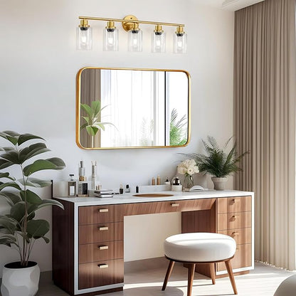 Guliaofo 5-Light Bathroom Vanity Lights, E26 Modern Brushed Gold Bathroom Light