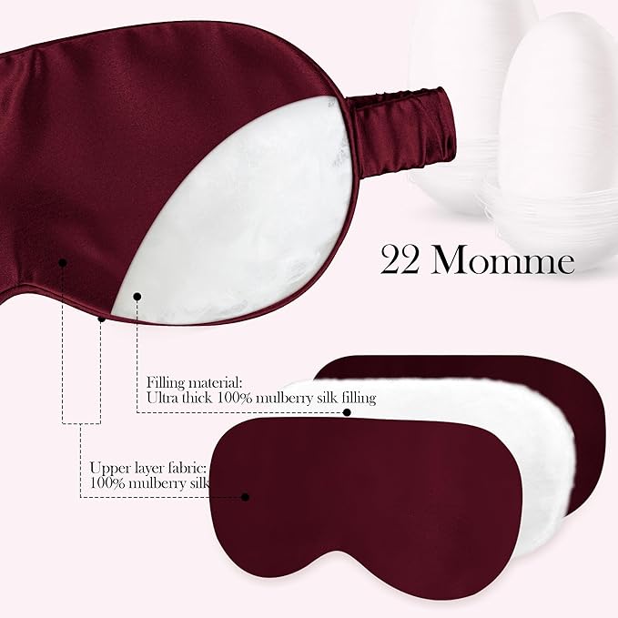 SilkDream 100% Mulberry Silk Sleep Mask Eye Mask for Sleeping 22 Momme Nature 6A Real Silk Gifts for Women&Men WineRed
