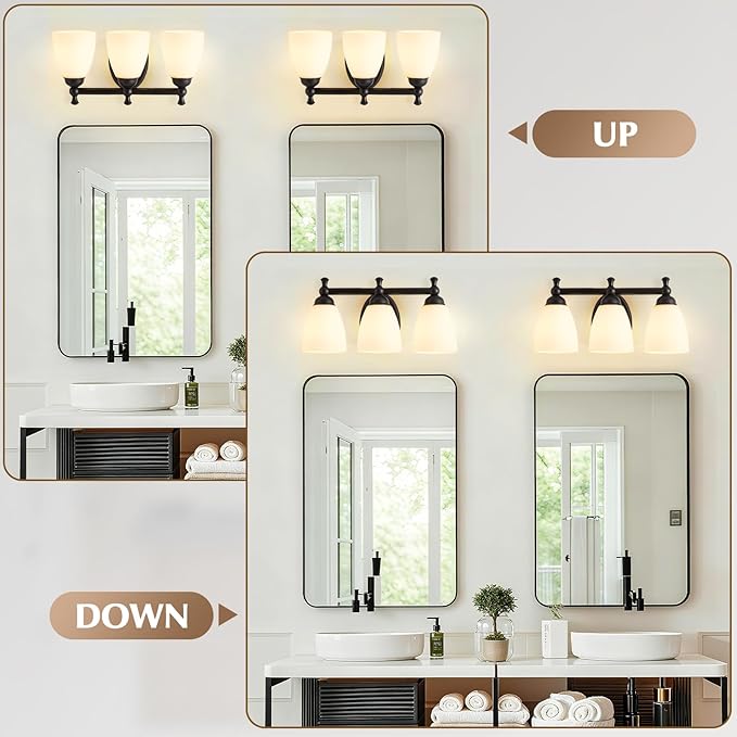 EJIAXIN Vanity Lights for Bathroom, 3-Light Modern Vanity Light Over Mirror