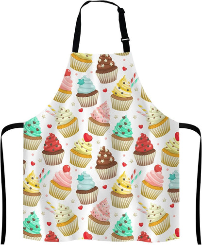 Yummy Colored Cupcakes Adjustable Bib Apron, Cute Cupcake Pattern Apron, Sweet Dessert Cooking Kitchen Apron for Men Women