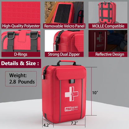 First Aid Trauma Kit,Comprehensive First Aid Kit with Labelled Compartments, Molle System Emergency Kits for Cars, Home, Office, Backpacking, Camping, Traveling, and Cycling-265 Piece