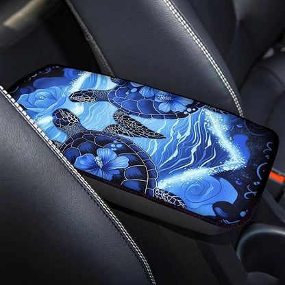Suobstales Turtle Hibiscus Print Car Center Console Armrest Cover Seat Box Mat Auto Decorations Fit Most Vehicle SUV Truck Sedan