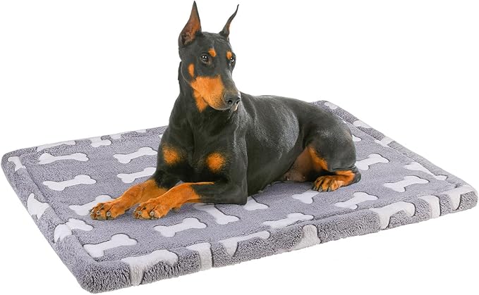 BEAUTYZOO Dog Bed Crate Pad 48 x 30 inch, Washable Dog Crate Mat for XX-Large Sized Dogs, Anti-Slip Pet Crate Bed Kennel Pad, Durable Cozy Puppy Sleeping Mat Rectangle Mattress, Bone