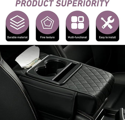 Car Armrest Box Mat, Car Console Organizer with Center Console Cup Holder, 13.78 x 7.87 x 3.15 in Armrest Pad, Universal for Most Vehicles (Black)