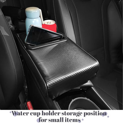 QianBao Car Center Console Carbon Fiber Pattern Armrest Box Booster Cushion with Cup Holder Mobile Phone Storage Protector Universal for Most Car