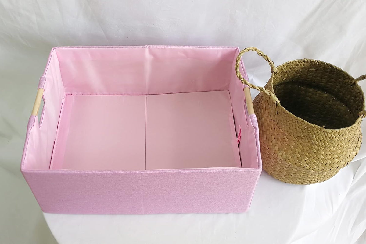 Storage Bin for Shelves Rectangle Closet Baskets Foldable Box with Handles Pink Shelf Baskets Toy Boxes for Home Office Car Dormroom