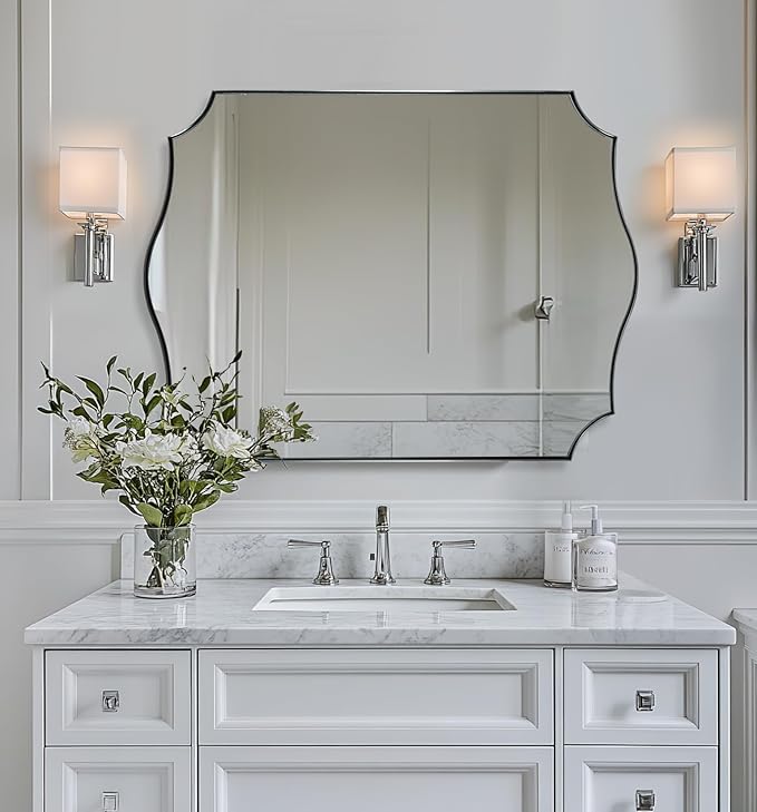 ANDY STAR Chrome Bathroom Mirror, 30x40 Inch Large Polished Chrome Mirror