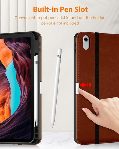 DTTO for iPad (A16) 11th Generation Case 11 Inch 2025, iPad 10th Generation Case 10.9 Inch 2022, Premium Leather Business Folio Stand Cover with Pencil Holder - Auto Wake/Sleep, SaddleBrown