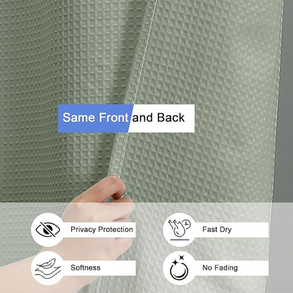 OVZME Long Fabric Shower Curtain Set, Waffle Textured Shower Curtain for Bathroom - Weight 230GSM Heavy Duty Hotel Spa Luxury Bath Curtain Set with 12 Plastic Hooks, 72x78, Sage Green