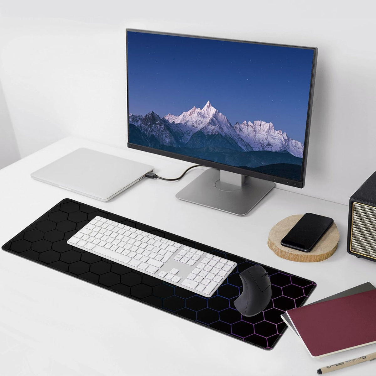 Hexagon Honeycomb Large Mouse Pad,Gaming Keyboard Desk Pad,Extended Mouse Mat Non-Slip Rubber Base with Stitched Edges for Office Game Home XL 31.5"x11.8"