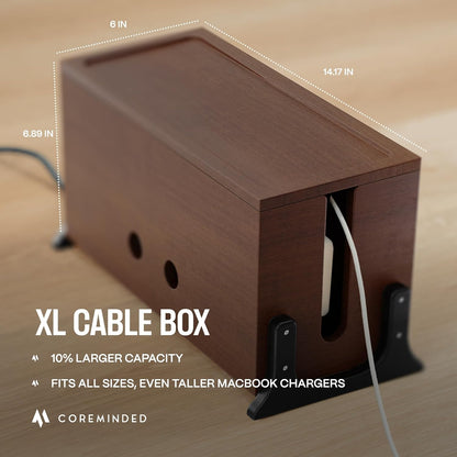 Extra Large Cable Management Box, Wood Cord Hider Box & Organizer for Power Strip, TV Wires & Desk Cable Storage